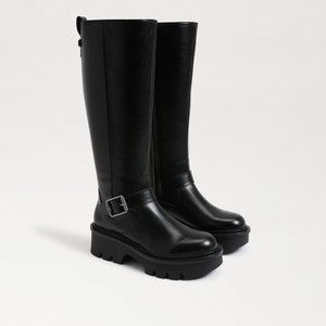 Sam Edelman Womens Carter Knee High Motorcycle Boot, Black Leather, 7.5